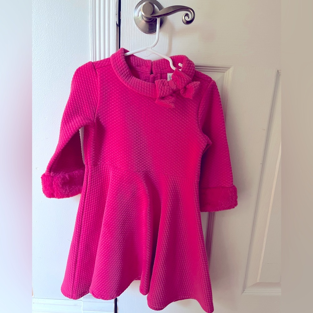 Pink Janie and jack dress with faux fur cuffs